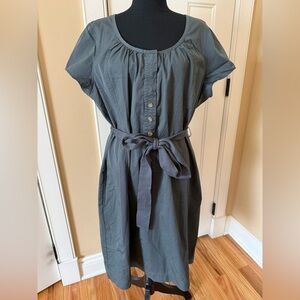 Lands’ End Cotton Blend Belted Midi Dress Grayish Green Women’s Size 18 NWOT